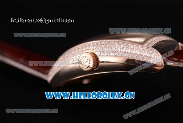 Franck Muller Casablanca Asia Automatic Rose Gold/Diamonds Case with Diamonds Dial and Diamonds Bezel Brown Leather Strap (ZF) - Click Image to Close